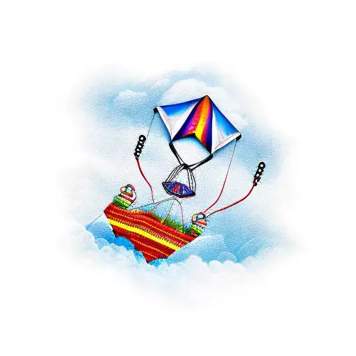 kite flying above a connected with rope anchor tattoo design idea