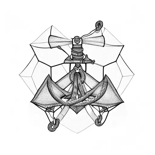 kite flying above a connected with rope anchor tattoo design idea