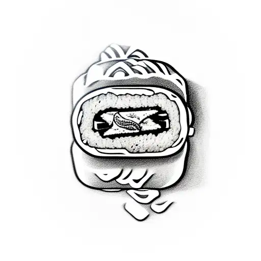 You can see two hands rolling 2-3 ingredients into a maki sushi roll. Above this picture is the copy: They see me rollin tattoo design idea