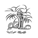 A combination of a palm tree, a wave, and a calisthenics pose to symbolize freedom and hard work tattoo design idea