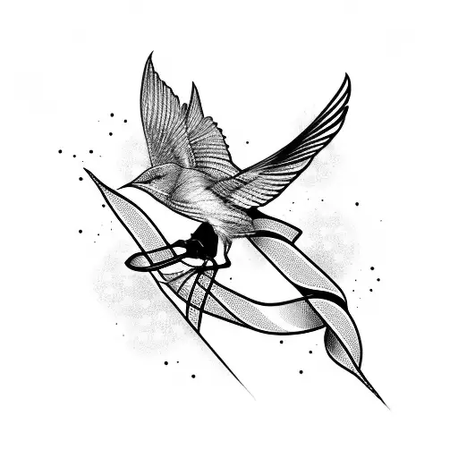 Nightingale sings on ribbon  tattoo design idea