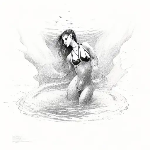 female body floating in water tattoo design idea
