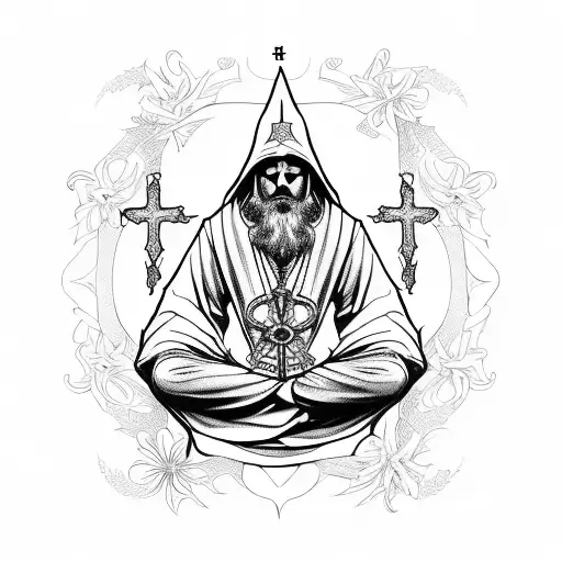 Wizard sitting cross legged with flower tattoo design idea