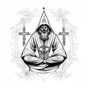 Wizard sitting cross legged with flower tattoo design idea