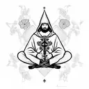 Wizard sitting cross legged with flower tattoo design idea