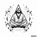 Wizard sitting cross legged with flower tattoo design idea