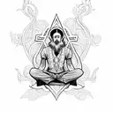 Wizard sitting cross legged with flower tattoo design idea