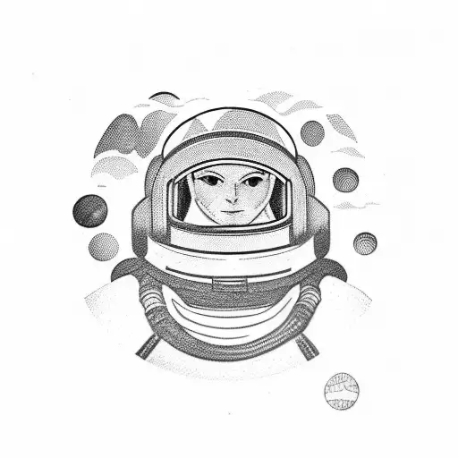 Astronaut floating in space with a lung-shaped helmet tattoo design idea
