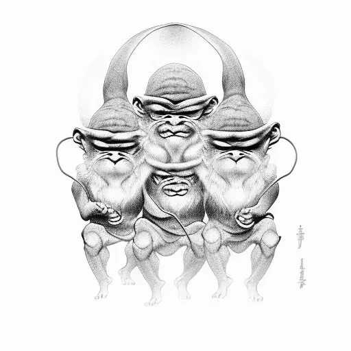 Three wise monkeys (See no evil, hear no evil, speak no evil) tattoo design idea