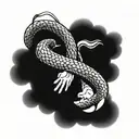 words trust no one. snake bitting a hand  tattoo design idea