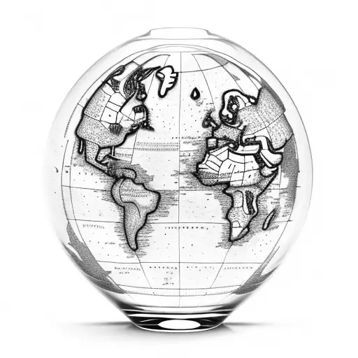 A cocktail glass with a world map inside it tattoo design idea