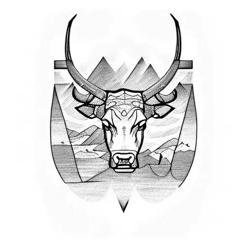 mountains and longhorns tattoo design idea