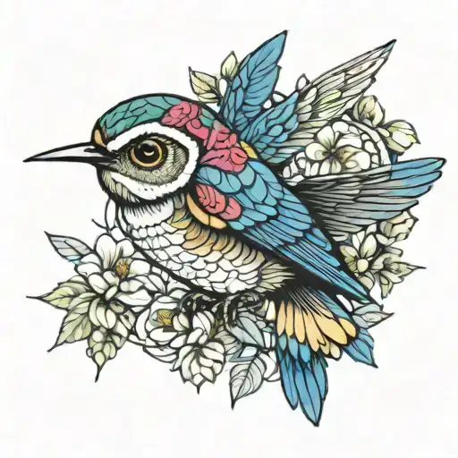 bee owl hummingbird surrounded tattoo design idea