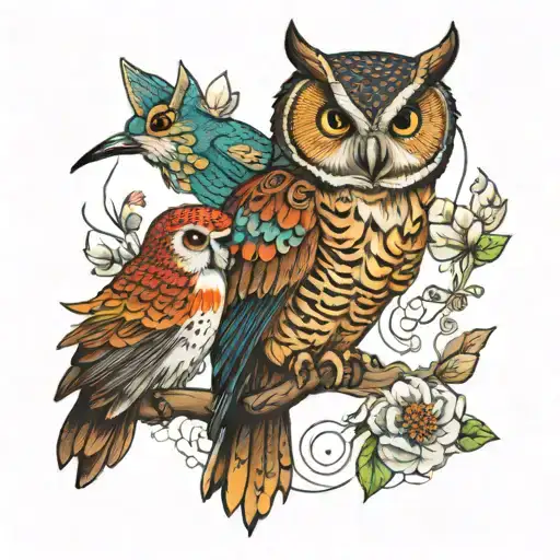 owl,hummingbird,bee's tattoo design idea