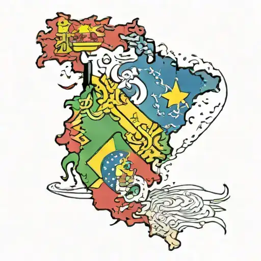 Spanish and Brazilian flag intertwined on Spanish map tattoo design idea