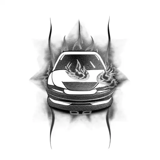 car with flames  tattoo design idea