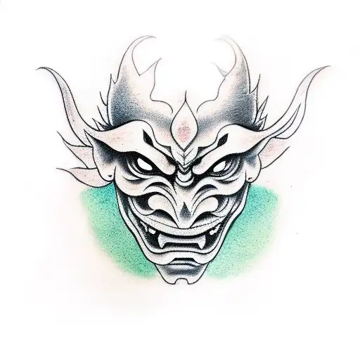 half oni mask half flower  tattoo design idea