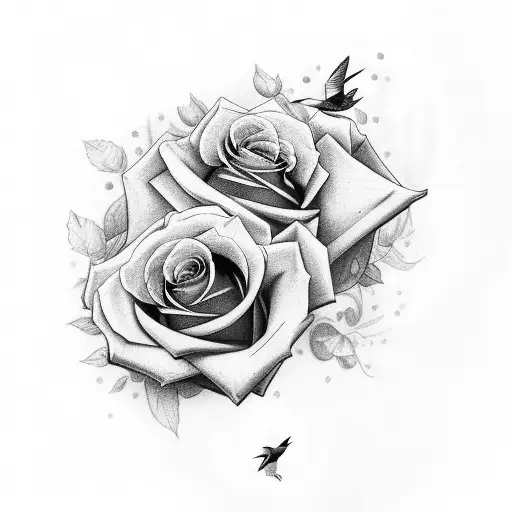 roses and flowers and humming birds with clouds sleeve tattoo design idea
