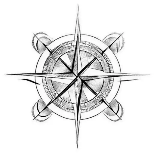 fine compass with yin yang logo in middle. arrows  tattoo design idea