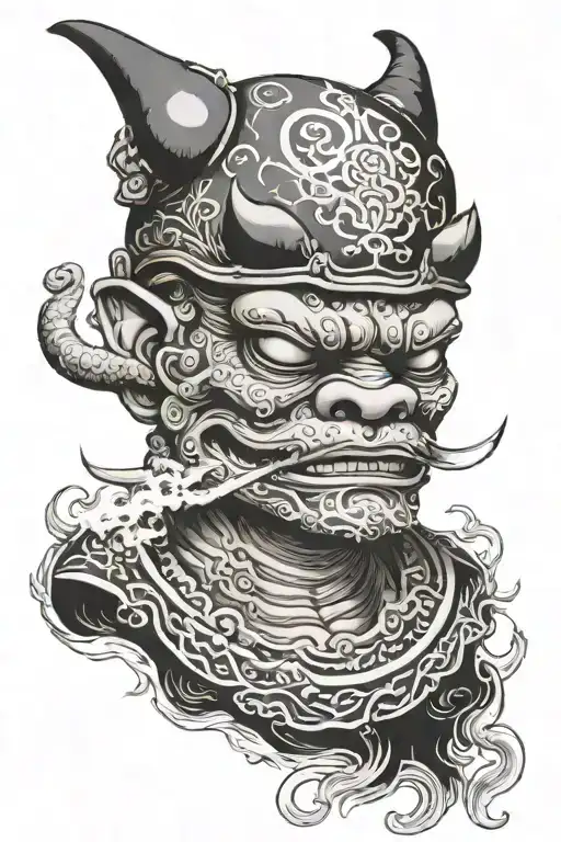 toad oni mask smoking tattoo design idea