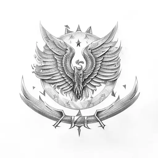 antique sword with eagle wings behind it tattoo design idea