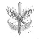 antique sword with eagle wings behind it tattoo design idea