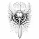 antique sword with eagle wings behind it tattoo design idea