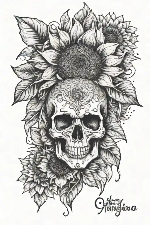 skull and sunflower mendala thigh tattoo tattoo design idea
