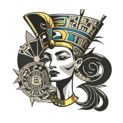 queen Nefertiti hieroglyphics in background tattoo design idea