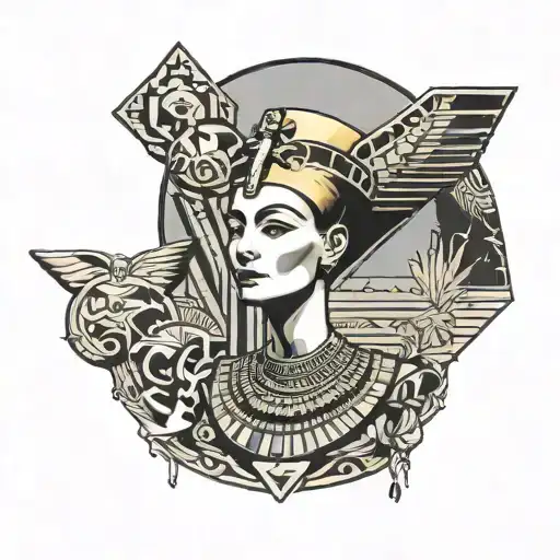 queen Nefertiti hieroglyphics in background tattoo design idea