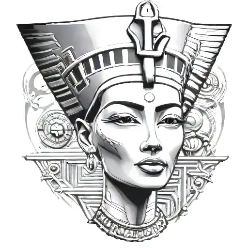 queen Nefertiti hieroglyphics in background tattoo design idea