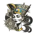 queen Nefertiti hieroglyphics in background tattoo design idea