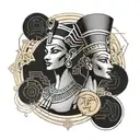 queen Nefertiti hieroglyphics in background tattoo design idea