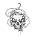 snake skull and roses tattoo design idea