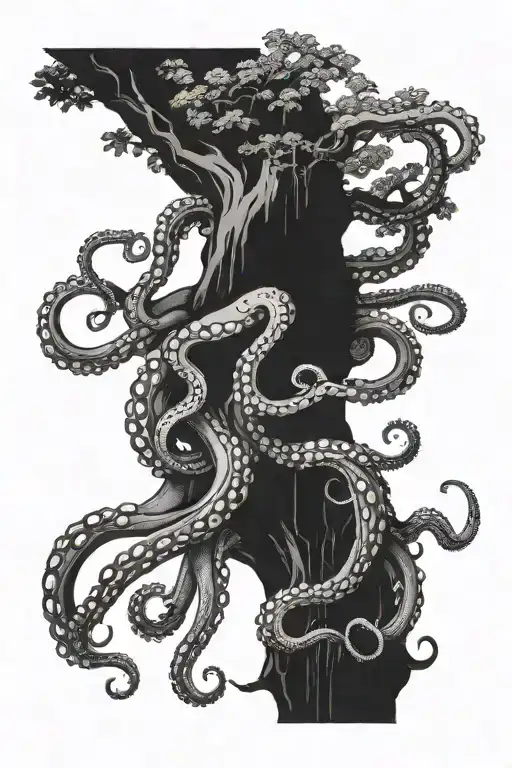 octopus climbing up a tree tattoo design idea