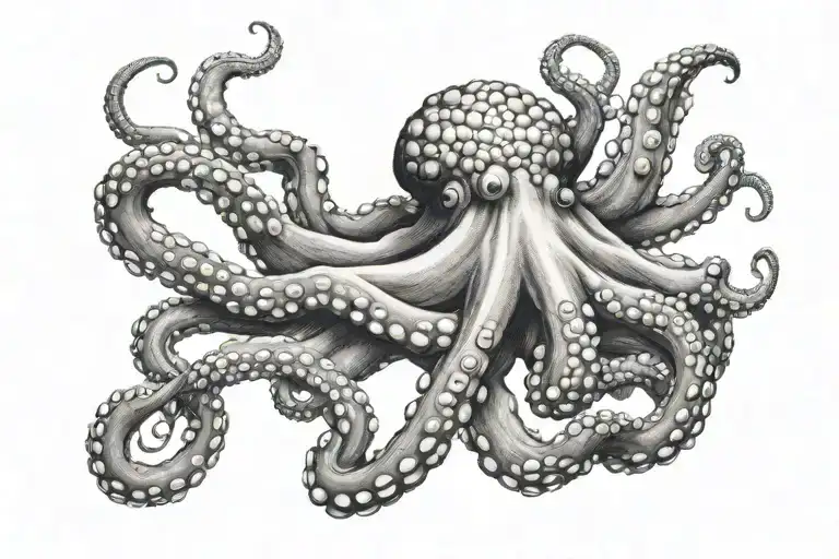 octopus climbing and reaching around the upper leg at the back tattoo design idea