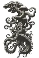 octopus climbing up a tree tattoo design idea