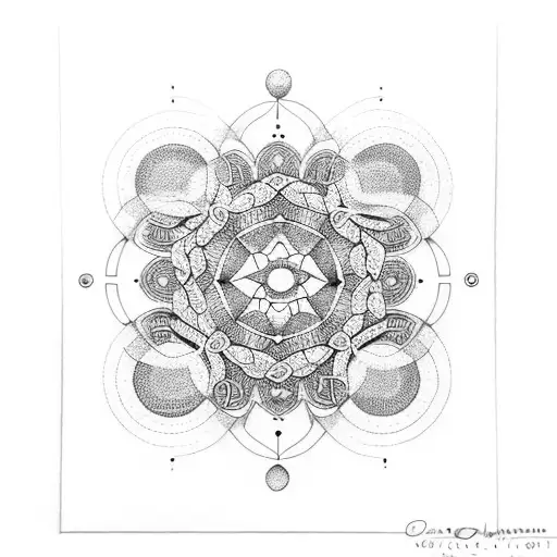 A dotwork mandala with three interconnected circles, representing the harmony and balance within sibling relationships tattoo design idea
