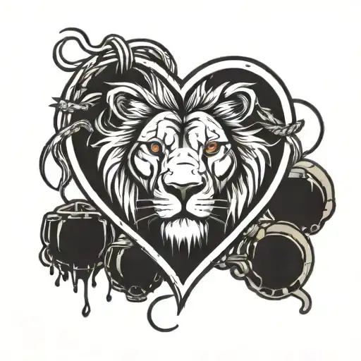 Lion face on top and grenade human heart on the bottom  tattoo design idea