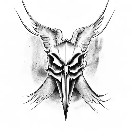 angry crane bird holding the skull tattoo design idea