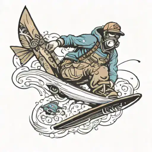 snowboarding and fishing tattoo design idea