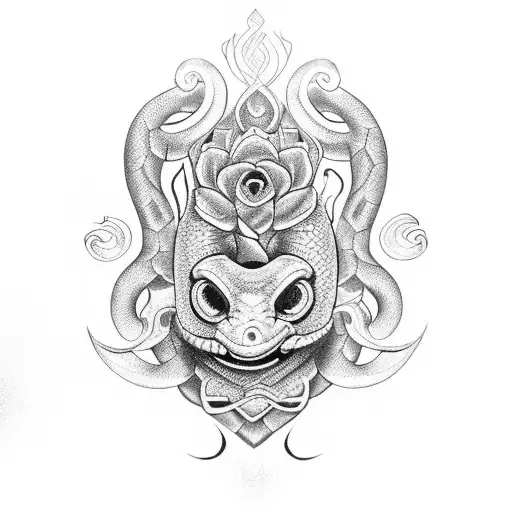 escorpio, serpiente, flor de loto tattoo design idea