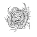 escorpio, serpiente, flor de loto tattoo design idea