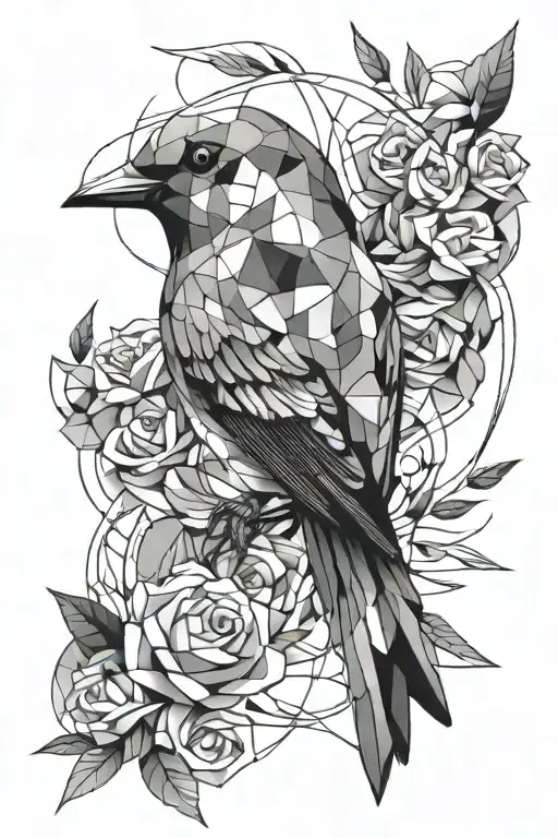 bird cubism tattoo design idea
