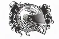 Abstract motocross helmet from side with flames background tattoo design idea