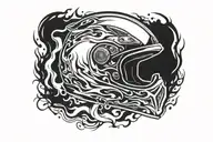 Abstract motocross helmet from side with flames background tattoo design idea