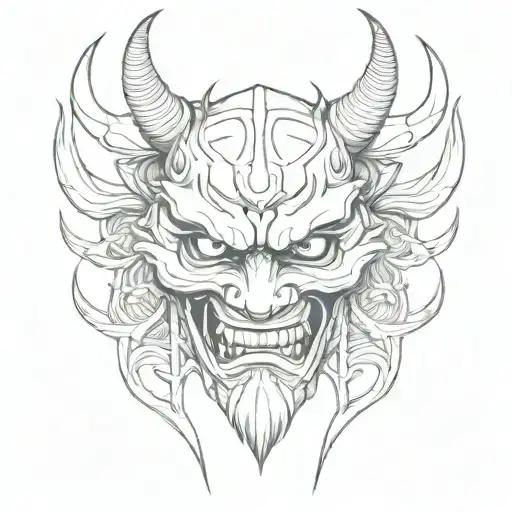 oni mask split in half tattoo design idea