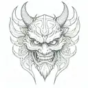 oni mask split in half tattoo design idea