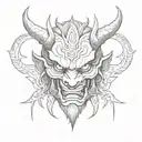 oni mask split in half tattoo design idea