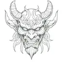 oni mask split in half tattoo design idea